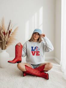 Patriots Mascot Sweatshirt Red  Blue School Spirit Crewneck Image 1 (2) - 灰色5 - 查看 1