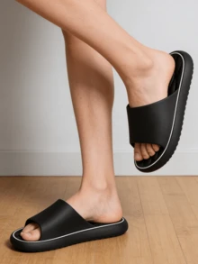 2025 New Bathroom Couple Slippers With A Sense Of Stepping On Poop, Comfortable Flat Sandals For Home Use, A Must-Have For Summer - Black - View 4