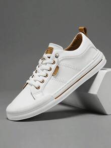 Versatile Men's Flat Sports Shoes, Durable Synthetic Leather, Cushioned Insole For Walking & Light Exercise - Màu Khaki - Xem 2