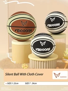 veidoorn 1pc Size 5/7 Noise-Reducing Basketball With Washable Cloth Cover, Solid Material For Indoor/Outdoor Use, Synthetic Material, Silent Dribbling, Black & Orange Color, Suitable For Home Or Gym, Basketball Accessory - Reddish Brown - View 3