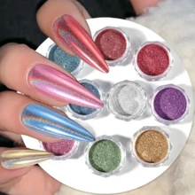 10pcs/Set Christmas Holographic Nail Powder, Rainbow Laser Powder, Rainbow Metallic Mirror Effect Nail Glitter, Create Stunning Nail Art Decor - Multicolor - View 2