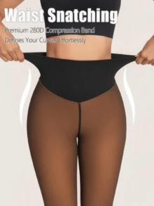 Fleece Lined Thermal Tights Woman Sexy Translucent Pantyhose Slim Winter Warm Thick Velvet Stockings Female Magic Leggings With A Variety Of Colors Suitable For People Of Different Skin Colors - 黑透焦糖 - 查看 5