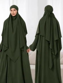 2pcs/Set Hijab + Abaya Combo Set, Abaya With Elastic Cuffs, Bust 230cm, Length 143cm, Loose & Comfortable, Hijab Length 140cm - 彩色 - 查看 7