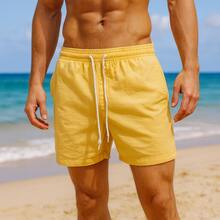 1 Summer Shorts All Regular Fit Pocket Drawstring Tie Beach Daily Holiday Weekend Casual Going Out Carnival Father's Day Spring Picnic Mother's Day New Year Linen Shorts - 黃色 - 查看 4