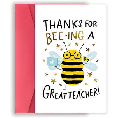 1pc Heartfelt "Great Teacher" Thank You Card - Cute Bee Design With Golden Glitter Accents, Perfect For Teachers, Tutors, Coaches - Express Deep Appreciation From Students, Teacher Appreciation Gift|Playful Design|Personalized Touch, Teacher Gifts