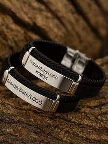 1pc Customized Men's Engraved Bracelet, Personalized Stainless Steel Silicone Wristband With Adjustable Strap, Father's Day Gift