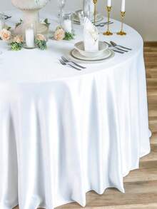 Toalha de mesa redonda de cetim branco, toalha de mesa de tecido liso de cor sólida, adequada para casamentos, festas de aniversário, banquetes, festas de Ano Novo, decoração de casa, decoração de quarto, decoração de mesa de jantar, decoração de restaurante, macia como seda, lavável, ideal para celebrações de fim de ano. - Branco - Ver 3