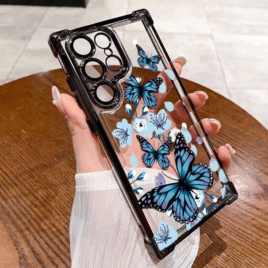Funda protectora para teléfono con patrón de mariposa azul compatible con Samsung para los modelos Galaxy S25 Ultra, S24 FE, S23 Ultra, S22 y S21 Plus 5G. QQUF - Multicolor - Ver 1