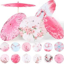 1把手工中国油画伞 - 花卉艺术伞，色彩鲜艳，塑料伞架，竹制伞柄，适合室内/室外使用