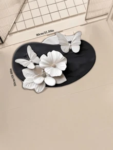 1pc Vintage Floral & Butterfly Bathroom Entrance Mat, Made Of Diatomaceous Earth, Absorbent Quick-Dry, Soft & Comfortable, Easy To Clean, Durable, Reusable, Bathroom Rug, Kitchen Mat, Bathroom Mat, Door Mat, Small Carpet, Carpet, Mat, Home Decor, Area Rug, Outdoor Mat, Bedroom Rug, Washable Carpet - Multicolor - View 4