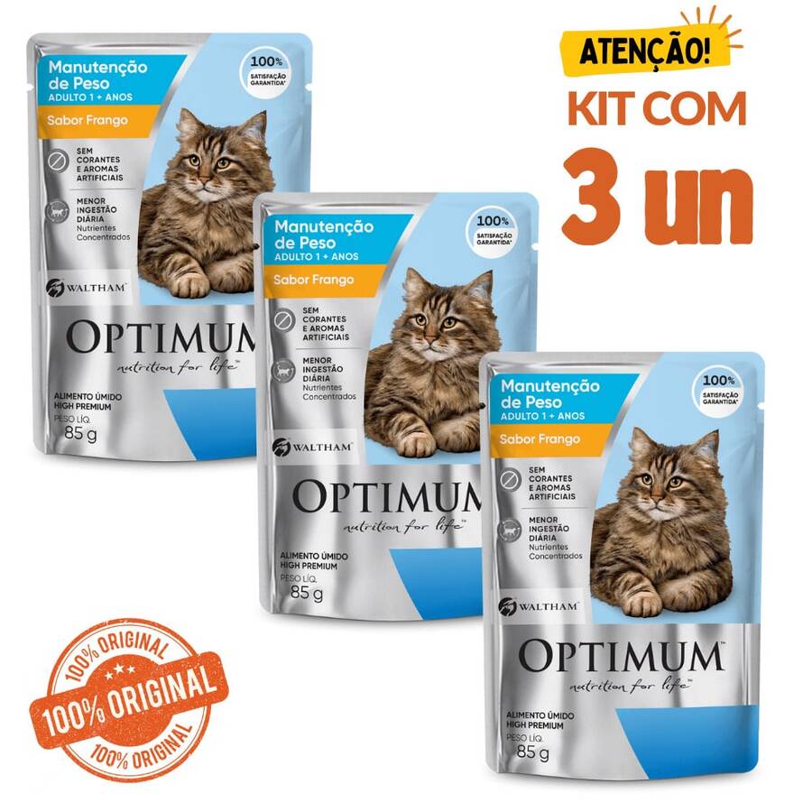 Kit Of 3 Optimum Adult Cat Wet Food For Weight Maintenance, Chicken Flavor, 85g Pouches - ml - Xem 1
