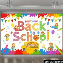2D flache bunte Campus Willkommens-Banner für den Schulanfang, Foto-Hintergrund für den ersten Schultag, geeignet als Klassenzimmer-Hängedekoration, vielseitig einsetzbare Wanddekoration für Zuhause, Büro, Outdoor, Studio, Partys, Geschenke, hergestellt aus Polyester, ohne Strombedarf - Weiss - Übersicht 4