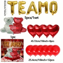 Conjunto de Balões para o Dia dos Namorados - Inclui balões metalizados com letras douradas e prateadas, balões de coração vermelhos e balões de látex vermelhos e prateados. Ideal para decoração de Dia dos Namorados, aniversários, pedidos de casamento, festas de aniversário, Ano Novo e como material decorativo. - Multicolorido - Ver 13