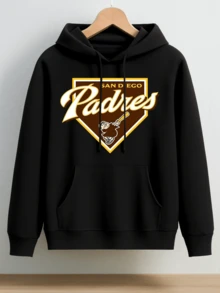 Men Sport Hoodie Sweatshirt Casual Wear For Fall Winter Season   San Diego Padres Logo Print Baseball Team Design With Classic Brown And Gold Color Scheme   Unisex Comfortable Loose Fit Pullover Hoodie Ideal For Daily Wear Workout Outdoor Activities And Sports Events Perfect For Autumn And Winter Seasons - 黑色 - 查看 1