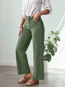 Chic Green Straight Leg Jeans For Women - High-Quality Denim Pants For A Stylish And Fashionable Look