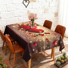 1/20 szt. Obrus walentynkowy, czerwone serce z różowo-złotym wzorem kwiatowym, tkanina poliestrowa, romantyczna dekoracja świąteczna, nadaje się do kuchni, na imprezę ogrodową, do dekoracji domu - Wielokolorowe - Zobacz 14