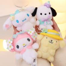 Sanrio 三丽鸥花卉系列毛绒挂件 - 美乐蒂、肉桂、布丁狗和波恰可 - 10-11厘米/3.9-4.3英寸柔软卡通包包挂件，适合背包和手提包 - 生日、情人节、复活节、万圣节、感恩节、圣诞节和新年可爱礼物 - 彩色 - 查看 3
