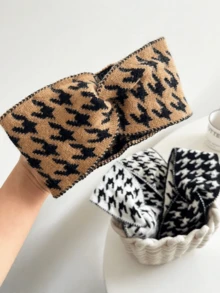 Many Ladies Black And White Thousands Of Bird Grid Autumn And Winter Wool Hair Band Fashion New Cross -Wide Side -Wide Knitted Motion Beam Bands - Multicolor - View 8