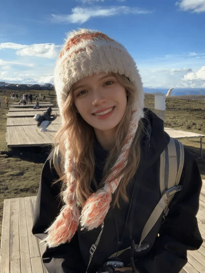 Women's Thermal Lined Knit Hat, Warm For Autumn/Winter, Striped Knit Hat With Drawstring, Windproof Thick Wool Hat With Ear Flaps, Autumn/Winter Striped Patchwork Wool Hat With Thick Thermal Lined, Warm Ear Protection, Large Head Circumference, Beret Knit Hat.