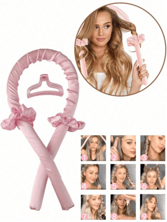 3件套手动海绵卷发棒，包含卷发棒、发夹、发圈，出门前打造自然卷发（喷定型喷雾可增强定型效果），无需加热即可入睡，轻松卷发。粉色海绵卷发棒，女士免加热卷发，慵懒随性卷发棒，无需加热即可卷发，无需加热即可卷发，无需加热即可卷发，无需加热即可卷发，无需加热即可卷发。