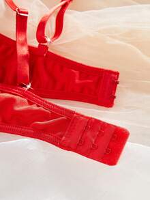 Fashionable And Charming French Design, Red Sexy Rose Bra, Bra Set, Youthful Temptation Revealing Intimate Apparel With Alluring Semi-Sheer Design, Suitable For Romantic Getaways And Fantasy Nights - Red - View 3