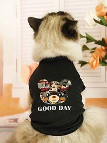 1入寵物上衣，字母印花，夏季薄款狗狗衣服，無袖貓衣服，適用比熊犬、泰迪犬和巴哥犬，短袖上衣