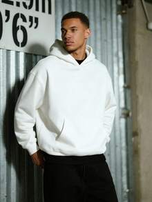 1PC Men's White Solid Color Drop Shoulder Long Sleeve Drawstring Pocket Casual Hoodie, Autumn/Winter, Suitable For Work, Daily Office Sports, And As A Gift For Husbands And Boyfriend - trắng - Xem 1