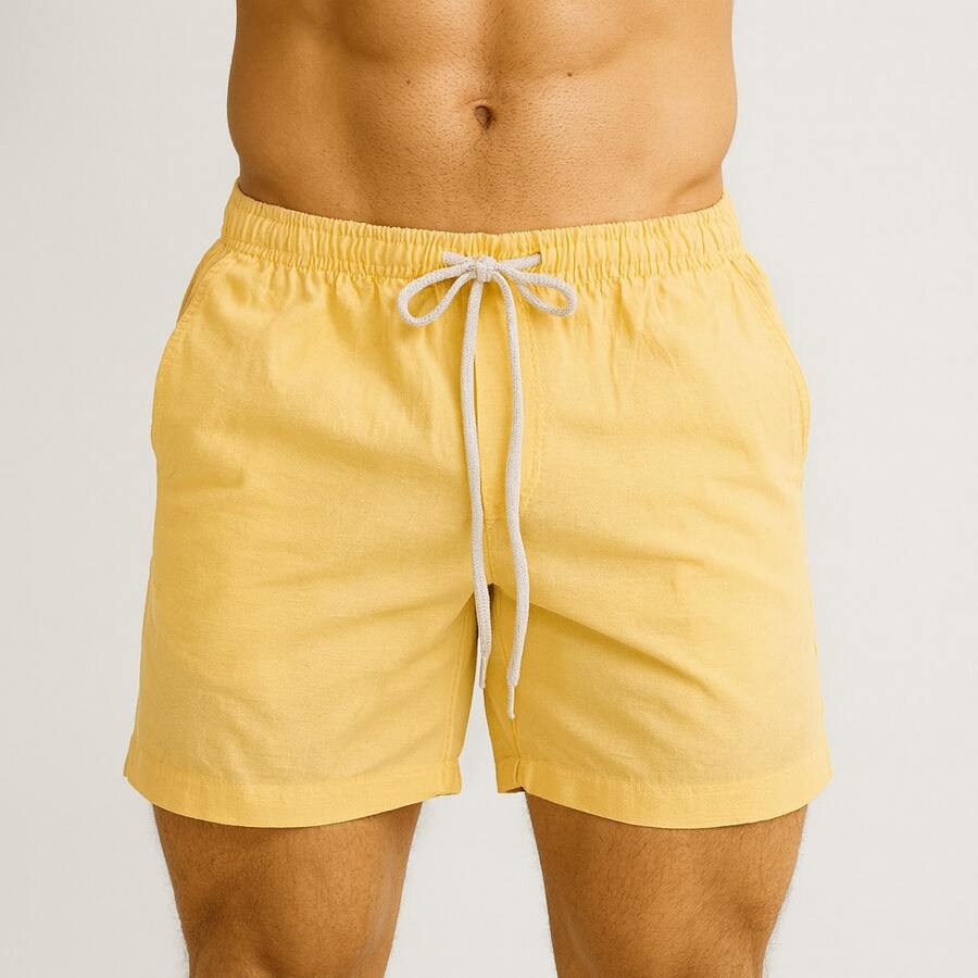 1 Summer Shorts All Regular Fit Pocket Drawstring Tie Beach Daily Holiday Weekend Casual Going Out Carnival Father's Day Spring Picnic Mother's Day New Year Linen Shorts - 黃色 - 查看 1
