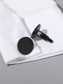 1 Pair Fashionable Minimalist Solid Color Stainless Steel Round Cufflinks, Suitable For Business Shirts, Suits, Weddings, Gifts For Boyfriend, Holidays, Birthdays