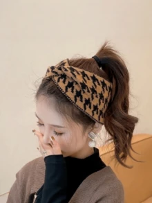 Many Ladies Black And White Thousands Of Bird Grid Autumn And Winter Wool Hair Band Fashion New Cross -Wide Side -Wide Knitted Motion Beam Bands - Multicolor - View 9