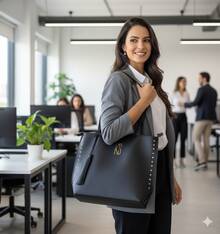 KS Karla Samenho cosmetics and accessories Elegant Women's Bag 2-Piece Kit Large Tote Bag With Shoulder Strap + Document Holder - 黑色 - 查看 3