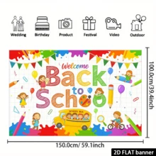2D flache bunte Campus Willkommens-Banner für den Schulanfang, Foto-Hintergrund für den ersten Schultag, geeignet als Klassenzimmer-Hängedekoration, vielseitig einsetzbare Wanddekoration für Zuhause, Büro, Outdoor, Studio, Partys, Geschenke, hergestellt aus Polyester, ohne Strombedarf - Weiss - Übersicht 6