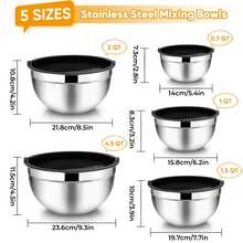 5pcs Stainless Steel Mixing Bowls Set With Lids - For Baking, Mixing And Food Storage, Nesting Bowls, Salad Bowls, Whisks, Suitable For Baking, Cooking And Serving - Sizes 0.7QT/1QT/1.5QT/3QT/4.5QT - Multicolor - View 2