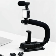 Un Kit Estabilizador De Cámara,Estabilizador de cámara, kit estabilizador portátil para cámara y teléfono móvil, con iluminación y micrófono integrados, compatible con todas las cámaras SLR y videocámaras DV de uso doméstico. - Negro - Ver 1