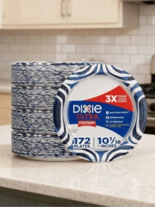 Dixie Large Paper Plates,Microwave Safety & Soak Proof For Heavy, Messy Meals,Cut Resistant & Extra Strong For Parties, Barbecues & Picnics,Perfect For Holiday Dinners, Outdoor Events & Easy Cleanup,90/172 Count - 藍色 - 查看 1