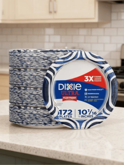 Dixie Large Paper Plates | Microwave Safety & Soak Proof For Heavy, Messy Meals | Cut Resistant & Extra Strong For Parties, Barbecues & Picnics | Perfect For Holiday Dinners, Outdoor Events & Easy Cleanup | Great For Stocking Stuffers, Christmas & New Year Gifts,90/172count