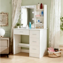 Vanity Table Set Dressing Makeup 10 LED Lighted Desk With Mirror And 4 Drawers - Perfect For Organizing Makeup, Skincare, Elegant Vanity|Decorative Vanity, Vanity Furniture, Compact For Small Space, Bedroom Decor Gift, Perfect Gift For Women Girls , Ideal Para Regalos De Navidad Y Halloween. - White - View 2