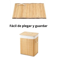 Nakloe - Laundry Hamper - Laundry Basket - Dirty Clothes Basket - 50x40x35cm - Rectangular - Foldable Laundry Basket - Foldable Bamboo Basket - Laundry Hamper With Lid - 竹子 - 查看 5