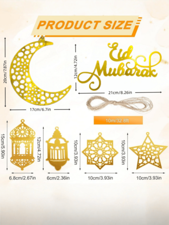 1/6/12pcs Acrylic Eid Mubarak Gold Decorations, Mubarak Hollow Pendant Ramadan Party Wall Decor, Ramadan Islamic Holiday Home Dining Table Decor