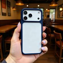 DECOPHONE Funda protectora de teléfono minimalista, azul, con marco, botón chapado, acrílico transparente y a prueba de golpes, adecuada para XR, 7, 8 y Apple 17, 17 Pro, 17 Pro Max, 16, 16 Pro, 16 Plus, 16 Pro Max, 15 Pro, 15 Pro Max. Regalo de primavera - Azul Marino - Ver 6