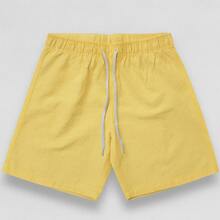 1 Summer Shorts All Regular Fit Pocket Drawstring Tie Beach Daily Holiday Weekend Casual Going Out Carnival Father's Day Spring Picnic Mother's Day New Year Linen Shorts - 黃色 - 查看 2