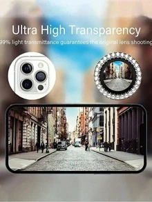 一套适用于的相机镜头保护膜，配有闪亮金属水钻环和9H硬度防刮膜，时尚配件，人性化保护壳，适用于日常、办公、居家使用。这款手机摄像头保护套闪亮水晶防水防震防摔。 - 銀色 - 查看 3