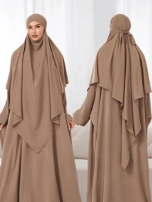 2pcs/Set Hijab + Abaya Combo Set, Abaya With Elastic Cuffs, Bust 230cm, Length 143cm, Loose & Comfortable, Hijab Length 140cm - 彩色 - 查看 11