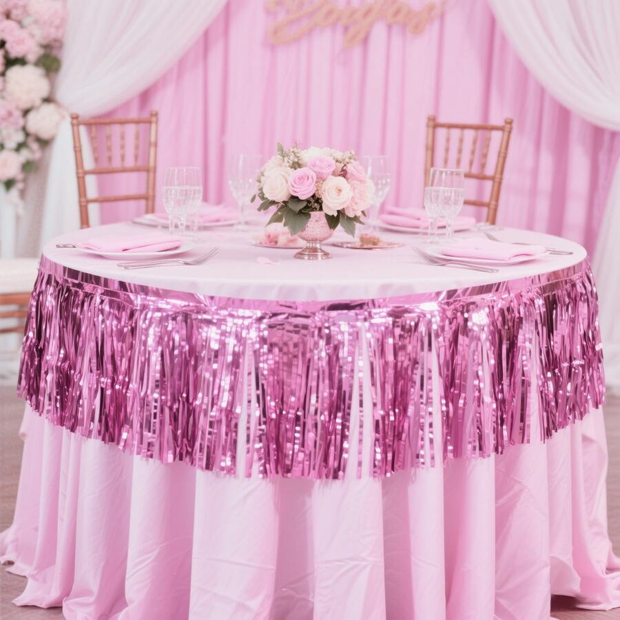 1pc Silver Fringe Tassel Flower Decor Party Decoration Table Skirt For Birthday, Wedding, New Year - Silver - View 1