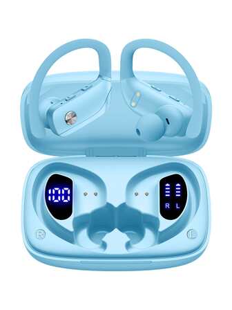 T16 Wireless Headphones EarHook Wireless Charging Case IPX5 Waterproof Earphones 48hrs Playtime Voice Control Dual LED Display Earpods ABS Plastic Bluetooth 5.0 Headphones For IOS,Android,Fitness,Vacation,Commuting