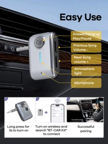 REMAX 通用迷你蓝牙适配器；内置高清麦克风，无线连接有线汽车/电视/扬声器，实现清晰通话、音乐和导航，即插即用；汽车配件；汽车用品；汽车必备 - W2銀色 - 查看 10