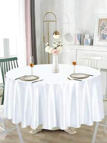Toalha de mesa redonda de cetim branco, toalha de mesa de tecido liso de cor sólida, adequada para casamentos, festas de aniversário, banquetes, festas de Ano Novo, decoração de casa, decoração de quarto, decoração de mesa de jantar, decoração de restaurante, macia como seda, lavável, ideal para celebrações de fim de ano. - Branco - Ver 2