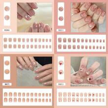 Christmas Press On Nails Short Almond - Cute Pink Fake Nails 4 Boxes 96 Pcs Set For Women, Christmas Nails & Almond Colos Nails With Jelly Glue And Nail File, Cute Simple Nail Art Designs For Daily Wear, Gift, Family Gathering, Christmas Party - Hỗn hợp 402 - Xem 6