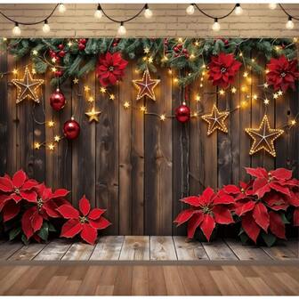 1pc 2D Flat Christmas Party Banner, Made Of Polyester Material With Vintage Wooden Board Floral Background Pattern, Suitable For Indoor/Outdoor Decoration, Christmas Party Decor, Holiday Decoration And Photography Backdrop