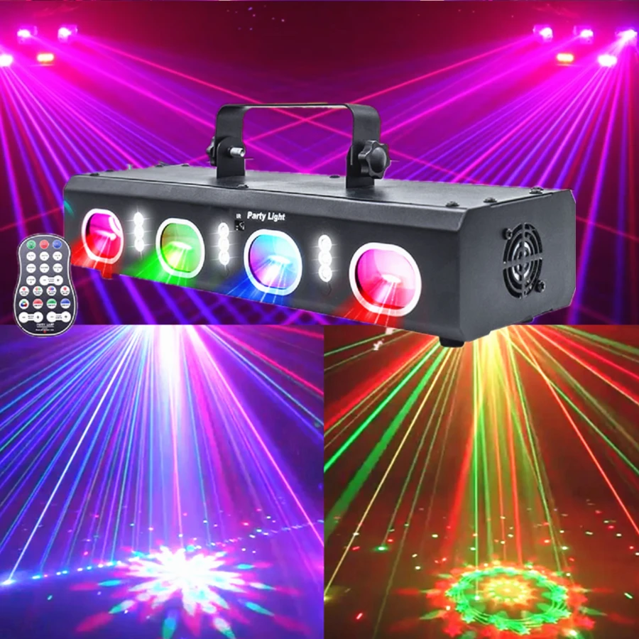 Party Lights, DJ Disco Lights, 3D Pattern Laser Strobe Lights, Stage Lighting, Performance Projector DMX512, Music Activation With Remote Control, Home Indoor Party, Club, Dance Studio, KTV, Bar, Wedding, Nightclub, Holiday Carnival Light Show - 美規B型插(110-127V) - 查看 1